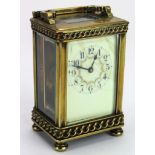 Brass five glass carriage clock, enamel dial with Arabic numerals, damage to enamel, height 11.5cm