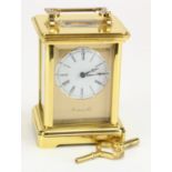 Gilt brass five glass chiming carriage clock, by Richard & Cie, white enamel dial with Roman