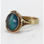 9ct stamped Ring set with Opal Triplet size O weight 4.0g