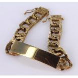 9ct gold identity bracelet (no inscription). Hallmarked London 1980, length approx 7", weight 32.2g