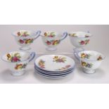 Five Shelley "Davies Tulip" cups and saucers, Gainsborough shape with blue trim.