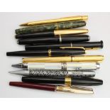 Pens. A collection eleven fountain and ballpoint pens, makers include Montblanc, Sheaffer, Parker,
