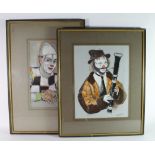 Peter Wardle (1929-2016). A pair of original chalk & pastel studies of clowns. The first, a clown in