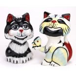 Lorna Bailey. Two Lorna Bailey animal figures, comprising a grinning cat & a cat holding a