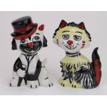 Lorna Bailey. Two Lorna Bailey animal figures, comprising a 'shaggy' cat & a dog wearing a top