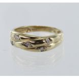 9k stamped Gold Diamond set Twist Ring size O weight 2.3g