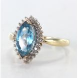 9ct Gold Blue Topaz and CZ set ring size O weight 3.8g