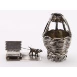 Two silver Miniatures comprising a very well made basket in unmarked silver, plus a dog and kennel