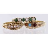 Three Rings : 18ct Gold set with 5 Diamonds (N) weight 3.0g, 9ct Gold Jade and Pearl (N) 9ct Gold