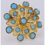 Yellow metal tests 15ct Turquoise set Pendant/Brooch weight 12.6g