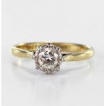 Yellow metal Ring stamped 18ct set with solitaire Diamond approx 0.50ct weight size M weight 2.4g