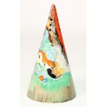 Clarice cliff hand painted conical sugar sifter (Wilkinson Ltd), pattern unknown (unusual), slight