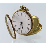Ladies yellow metal (tests as 18ct) cased pocket watch, approx 29mm dia, with blue / black