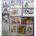 Postcards, a mixed subject selection of approx. 93 illustrated cards of children, gnomes, birds,