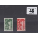 Stamps, France, two stamps 1937 SG586 and SG587, catalogue value £250, both with hinge marks.