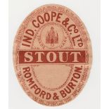 Beer label, Ind. Coope & Co Ltd, Romford and Burton, Stout, vertical oval, 94mm high (gd) (1)