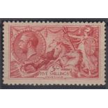 Stamp, GB, 5/- Bradbury Wilkinson, Seahorse, rose-red, SG 416, mounted mint, catalogue value £325