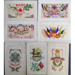 Postcards, 7 WW1 embroidered silks inc. Hampshire Regiment (gd), Royal Scots (creased & slight