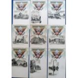 Postcards, Tony Warr Collection, a small selection of 9 heraldic cards published by Tuck in their '