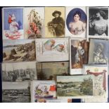 Postcards, a subject assortment of 90+ cards inc. artist-drawn, airports, ships, Hands-across-the -