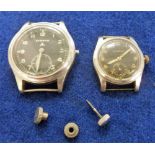 Military Wrist Watches, 2 Eterna wrist watches. 1 approx. 3.5 cm black face with Broad Arrow stamp