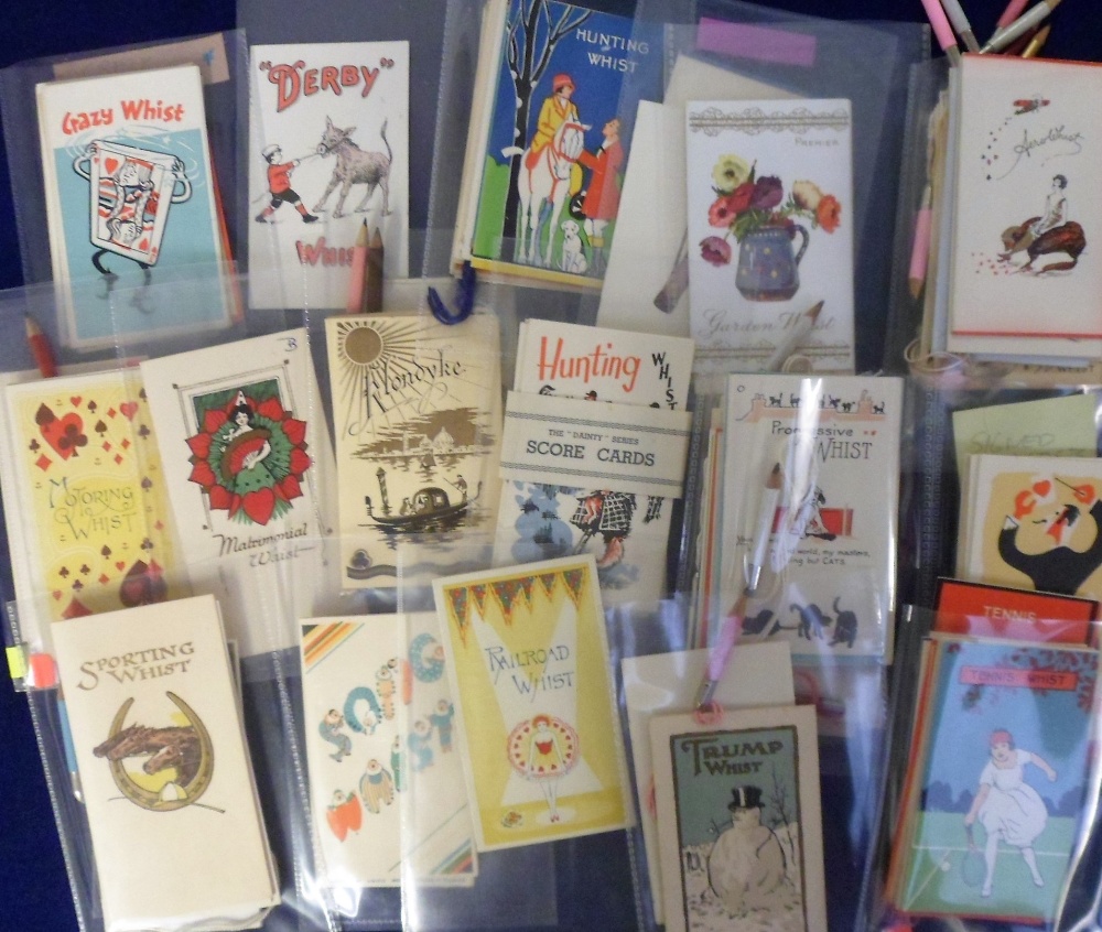 Whist Cards 120+ 1920s Whist Cards all different, many with attached pencils, subjects include Golf,