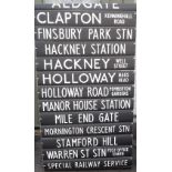 Buses, an original fabric backed destination roller for the route 'Hampstead Heath' to 'Warren