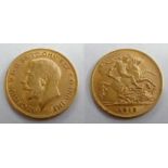 Coin, GB, George V half sovereign 1912 fine, slight edge knock (1)