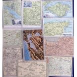 Postcards, map cards, a collection of 25, detailed, coloured, UK and world maps by various well-