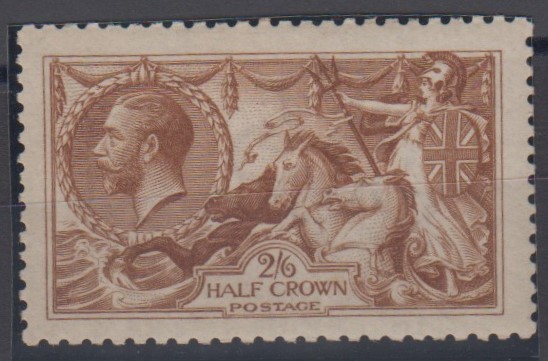 Stamp, GB, 2/6- De la Rue, Seahorse, deep yellow-brown, SG 405, mounted mint, catalogue value £375