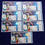 Football Tickets, World Cup, 2002, Korea / Japan, a collection of 7 unused press tickets from the