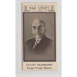 Cigarette card, Webb & Rassell, War Portraits, type card no 16 Count Sazonoff (gd) (1)