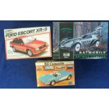Revell Model Kits, 3 unmade kits comprising Ford Escort XR-3, Batmobile and '60 Corvette (sealed