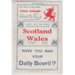 Rugby Union programme, Wales v Scotland 2 Feb 1935 played at Cardiff Arms Park (some slight wear,