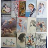 Postcards, artist drawn Glamour selection of 30+ cards, artists include Shand, Barribal, Corbella,