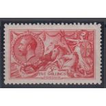 Stamp, GB, 5/- De la Rue, Seahorse, pale carmine, SG 410, unmounted mint, catalogue value £1400