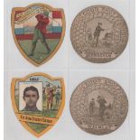 Trade cards, Baines, 4 Golf cards, 2 shield-shaped cards 'Ye Anciente Game' (inset of Golfer