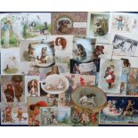 Tony Warr Collection, Ephemera, 40+ Victorian and Early 20thC Greetings Cards all featuring dogs