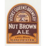 Beer label, Hydes' Queen's Brewery, Manchester, Nut Brown Ale, Anvil Brand, Beehive, 85mm high (