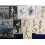 Postcards, Political caricatures, collection of 13 cards inc. Heads of State, military, propaganda