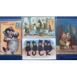 Postcards, Louis Wain, 4 cards, Diablo 'It Hit me in the Eye', 'A Kiss for my Valentine', 'Here's