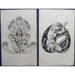 Ephemera, Original artwork, a pair of pen & ink sketches 'The Snakewoman' and 'The Ruby Prince'