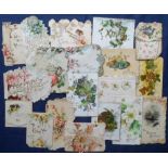 Tony Warr Collection, Ephemera, 35 Victorian pretty floral die cut embossed greetings cards mostly
