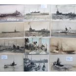 Postcards, a collection of 17 Naval cards showing submarines & HMS Medway (a submarine depot ship)