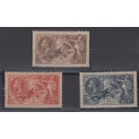 Stamps, GB, Waterlow (re-engraved) Seahorses, set of 3, 2/6- unmounted mint, 5/- mounted mint & 10/-
