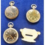 Military Pocket Watches, 3 watches to comprise 1 Moeris approx. 5cm black face engraved to back