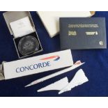 Aviation, Concorde, 1986 10th Anniversary lead crystal paperweight together with an address book