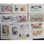 Postcards, a selection of approx. 35 embroidered and other silk postcards inc. hearts and flowers,