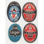 Beer labels, Wrexham Lager Beer Co Ltd, North Wales, a selection of four v.o labels, (two with