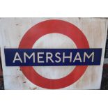 Railwayana, London Underground large enamel 'Amersham' station sign (approx. 153 x 114 cms) white